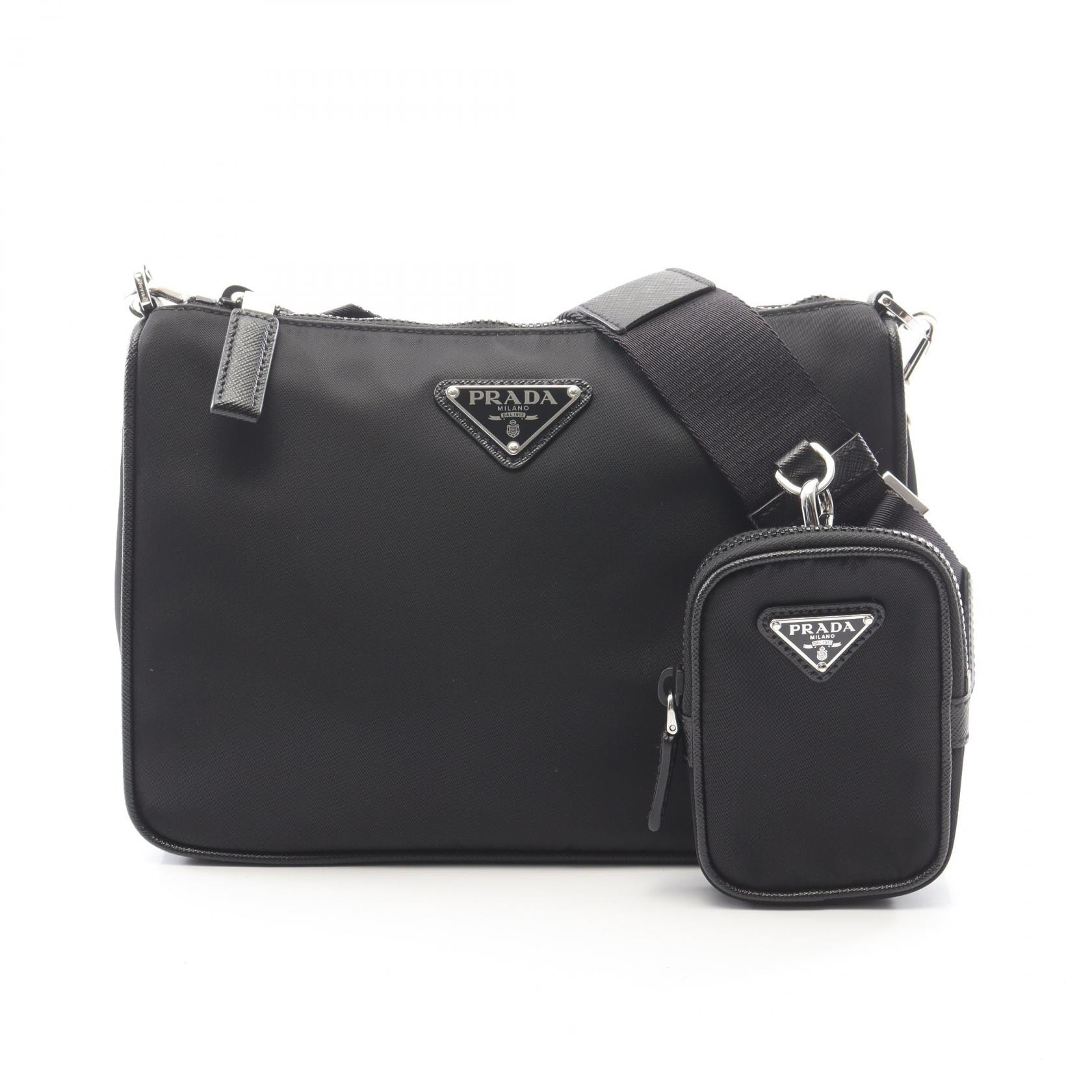 プラダ PRADA Re-Nylon ショルダーバッグ バッグ ナイロン サフィアーノレザー メンズ レディース ブラック系 2VH113 【中古】
