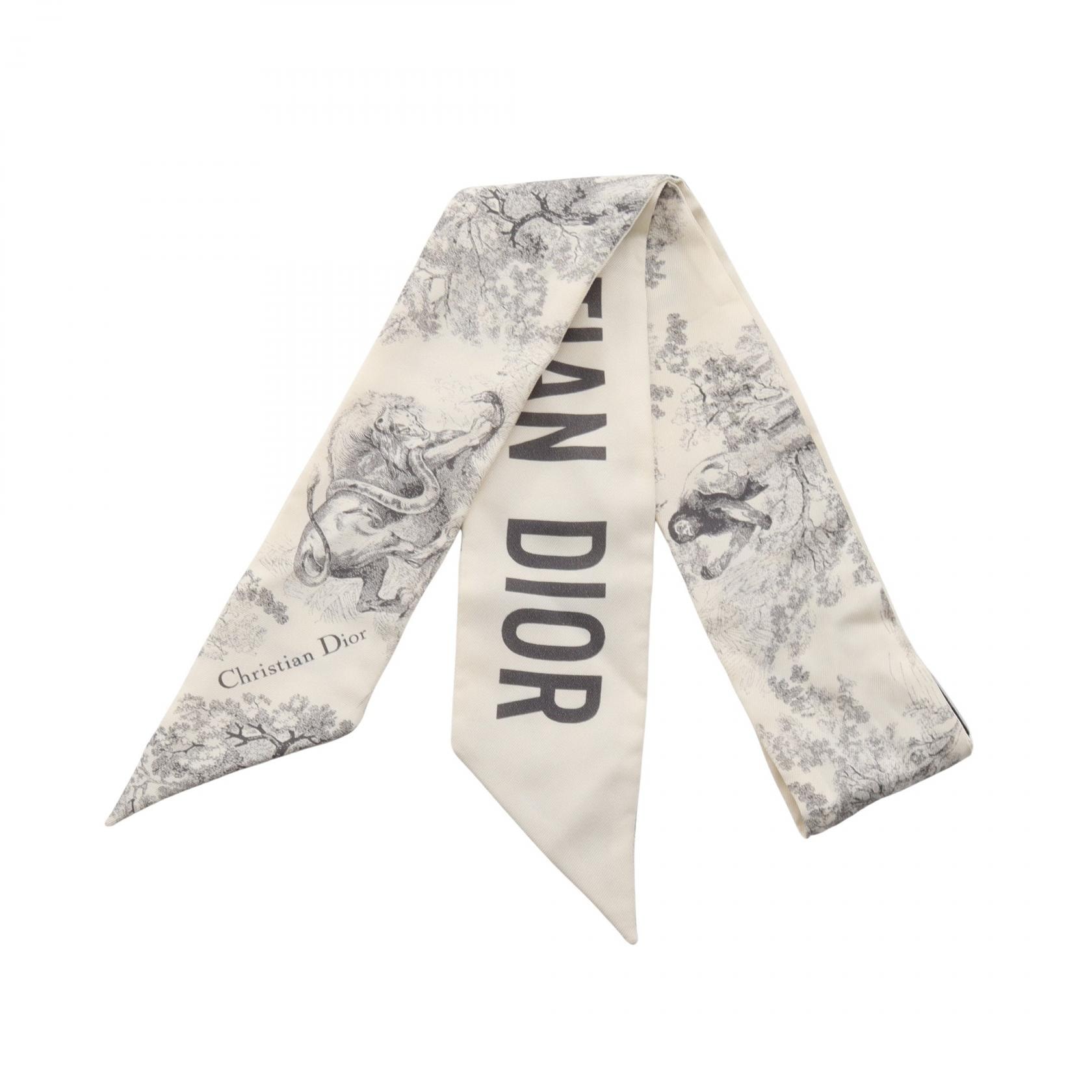 ディオール Dior ミッツァ トワル ドゥ ジュイ リボン スカーフ 衣料品 シルク レディース アイボリー系 / グレー系 【中古】