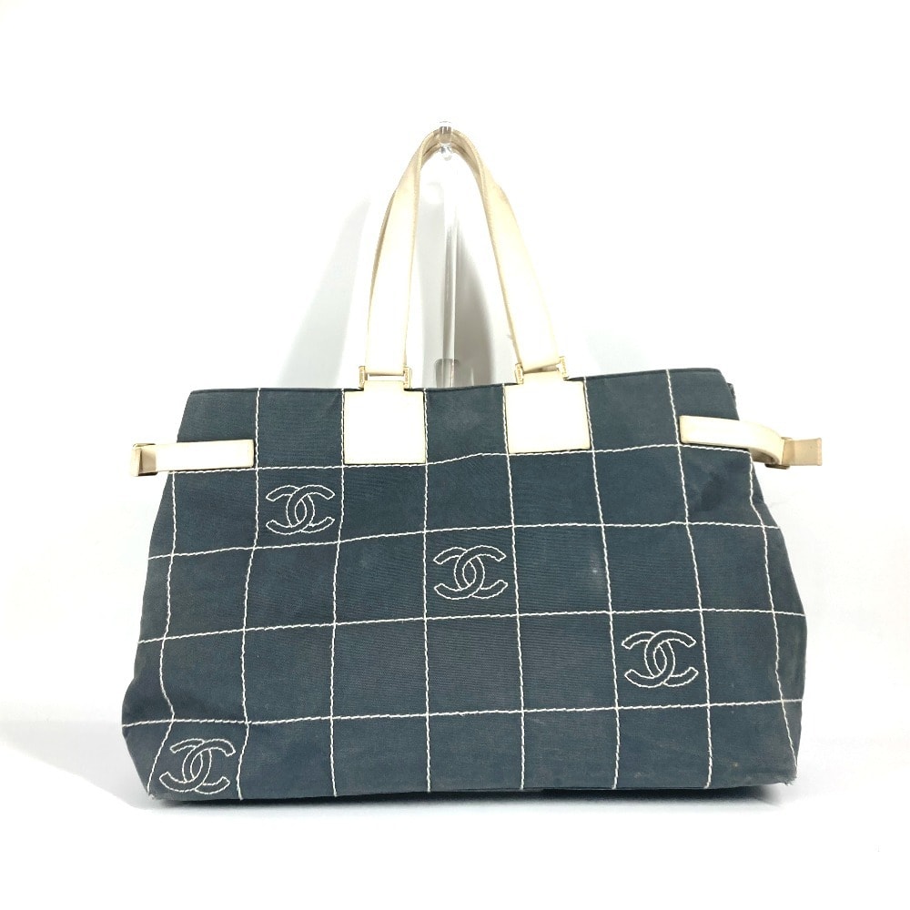 シャネル CHANEL CC ココマーク チョコバー ショルダーバッグ 肩掛け 横型 トートバッグ キャンバス グレー