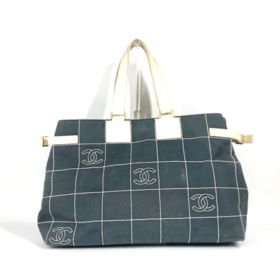 シャネル CHANEL CC ココマーク チョコバー ショルダーバッグ 肩掛け 横型 トートバッグ キャンバス グレー