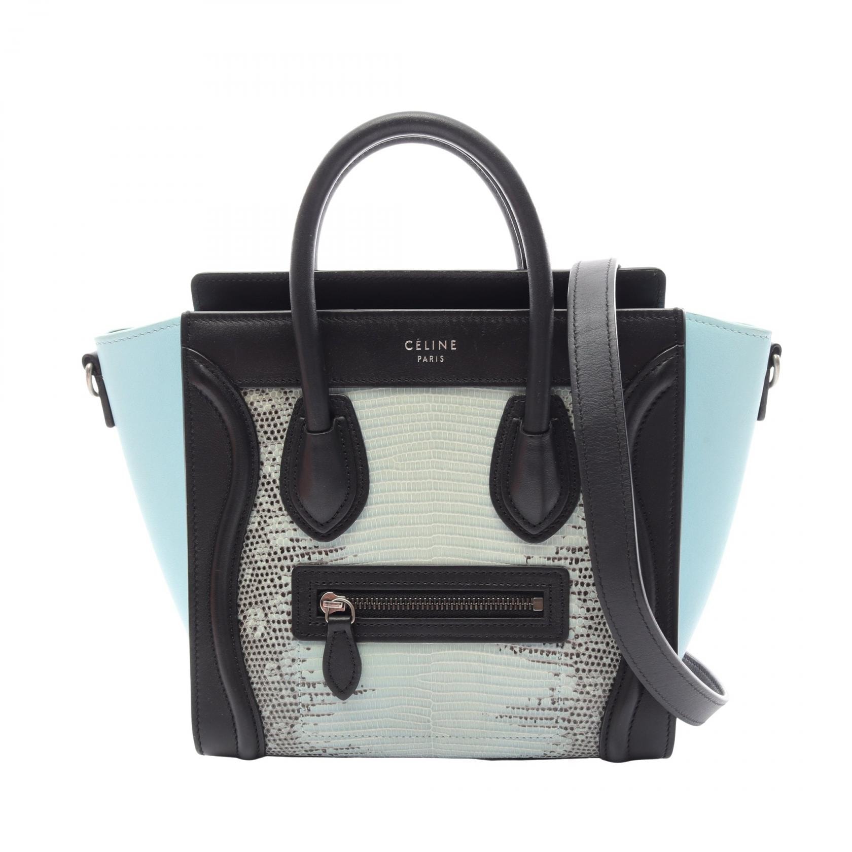 セリーヌ CELINE ラゲージ ナノショッパー 2WAY ハンドバッグ バッグ レザー エキゾチックレザー レディース ブルー系 / ブラック系 【中古】