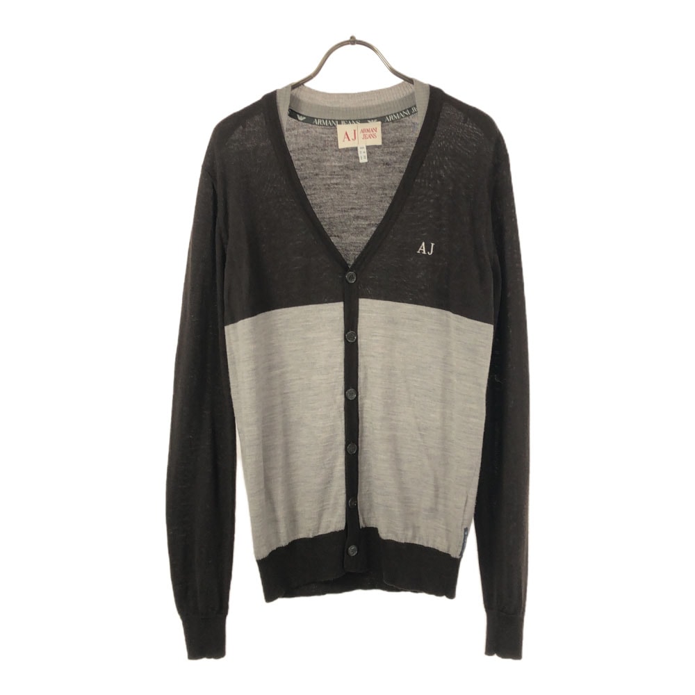 ARMANI JEANS アルマーニジーンズ ウール 長袖 ニットカーディガン XS ブラウン×グレー