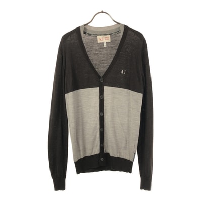 ARMANI JEANS アルマーニジーンズ ウール 長袖 ニットカーディガン XS ブラウン×グレー