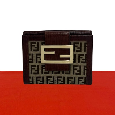 FENDI フェンディ ズッキーノ FF 柄 レザー キャンバス 二つ折り財布 ベージュ
40516