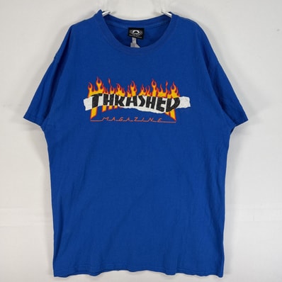 古着 スラッシャー THRASHER 半袖Tシャツ スケボー 肉厚 プリント ロゴ M ブルー メンズ