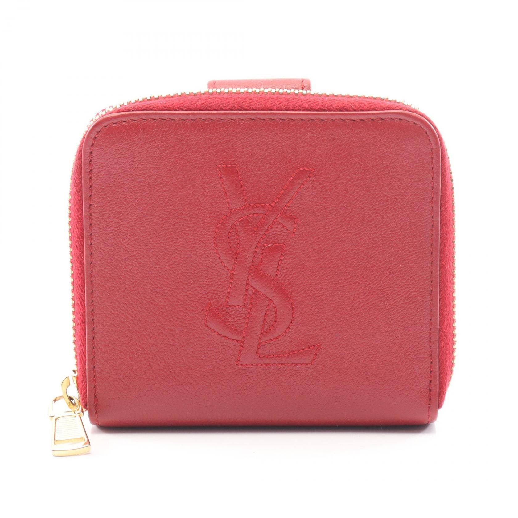 イヴ・サンローラン YVES SAINT LAURENT YSLロゴ 二つ折り財布 財布 レザー レディース レッド系 568985 【中古】