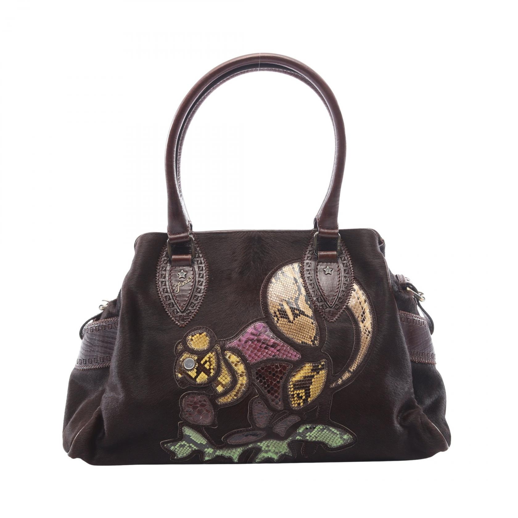 フェンディ FENDI エトニコ アニマルモチーフ トートバッグ バッグ レザー レザー エキゾチックレザー レディース ブラウン系 / マルチカラー 【中古】