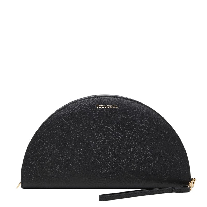 ティファニー エンボス加工 ハーフムーン ロングウォレット ブラック レザー レディース TIFFANY&Co. 【中古】