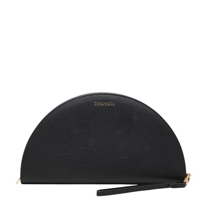 ティファニー エンボス加工 ハーフムーン ロングウォレット ブラック レザー レディース TIFFANY&Co. 【中古】