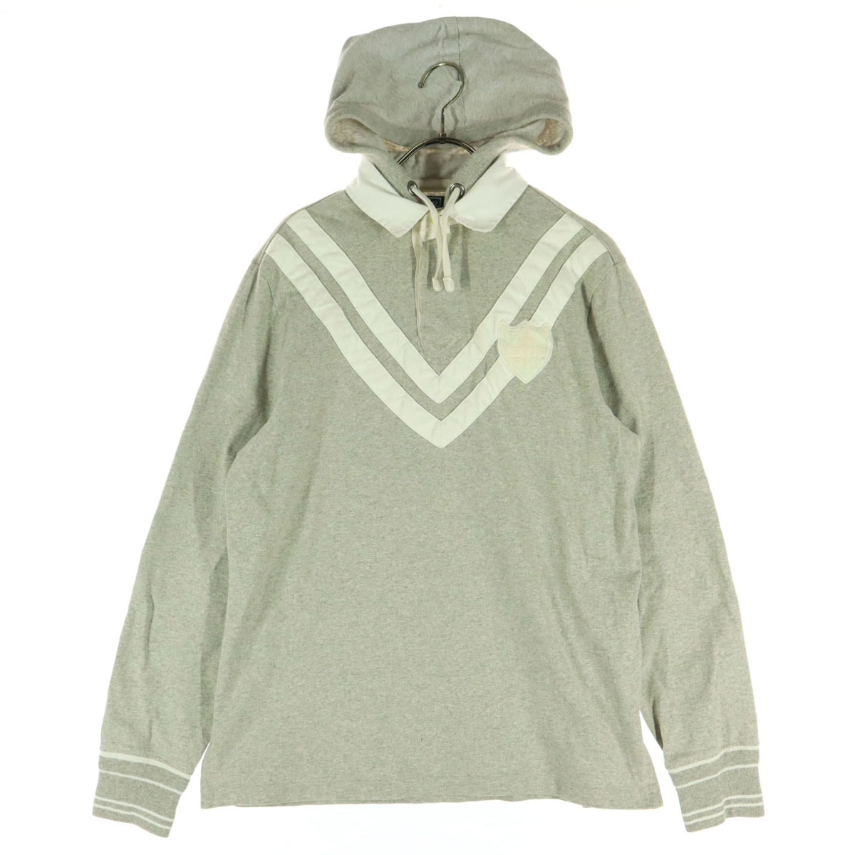 Polo by Ralph Lauren ポロバイラルフローレン コットン ワッペン 長袖 フード付き ラガーシャツ M グレー