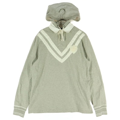 Polo by Ralph Lauren ポロバイラルフローレン コットン ワッペン 長袖 フード付き ラガーシャツ M グレー