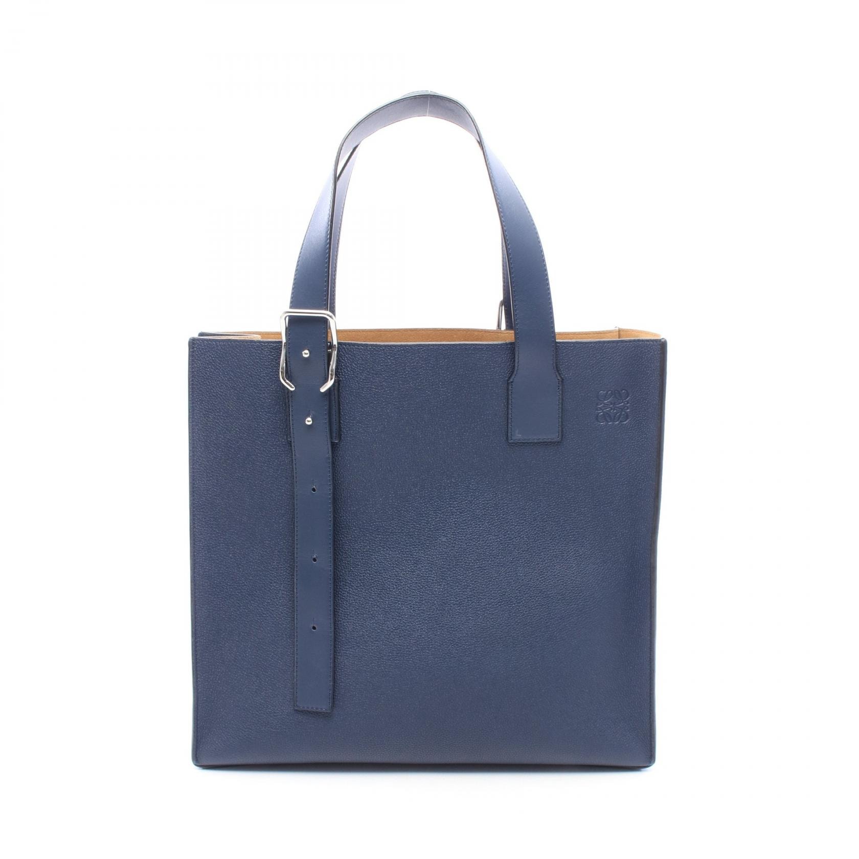 ロエベ LOEWE バックルホリゾンタル アナグラム トートバッグ バッグ レザー メンズ ネイビー系 【中古】