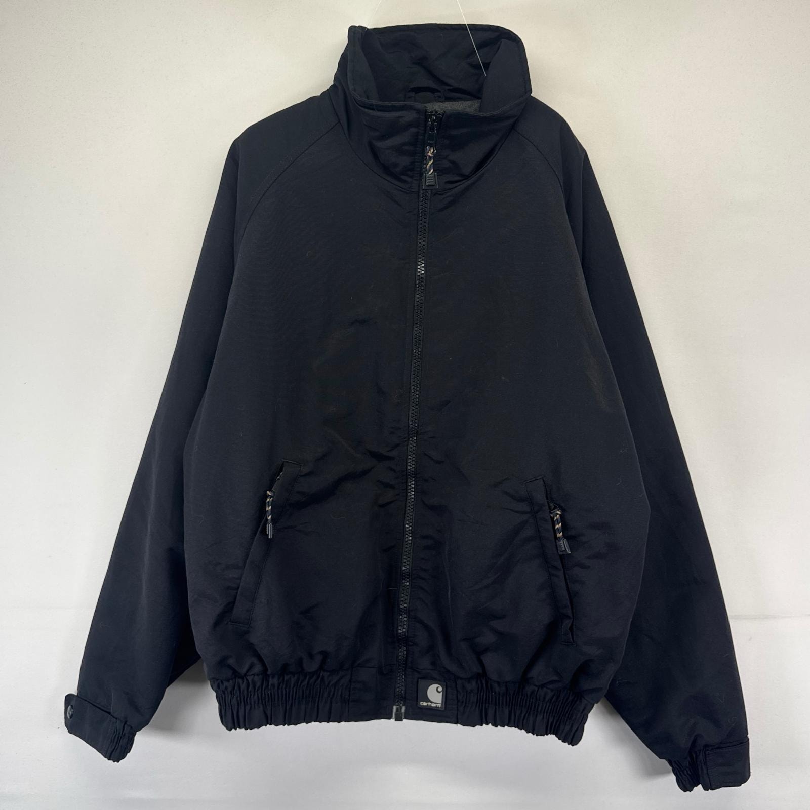 古着 カーハート Carhartt ジャケット フルジップ ワンポイントロゴ 中わた ワークジャケット ブルゾン フリース  ブラック系 メンズ