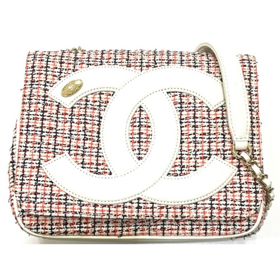 シャネル CHANEL フラップ ポシェット CC ココマーク カバン チェーン ショルダーバッグ レザー ホワイト×レッド