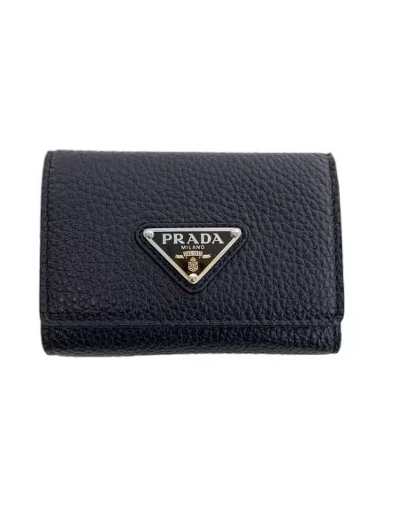 PRADA Vitello Daino Leather Wallet "Black/Burgundy"