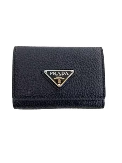 PRADA Vitello Daino Leather Wallet "Black/Burgundy"