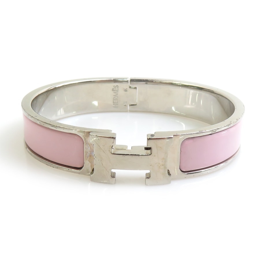 エルメス HERMES バングル ブレスレット クリッククラック H メタル/エナメル シルバー/ライトピンク レディース【中古】 e62458a