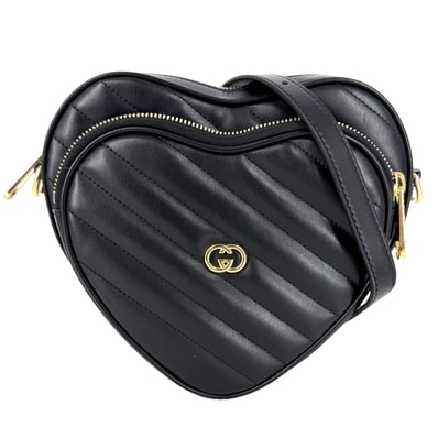 GUCCI グッチ ショルダーバッグ インターロッキングG ハート キルティング 肩掛け 斜め掛け 751628 レザー ブラック 黒 ゴールド金具 レディース【中古品】