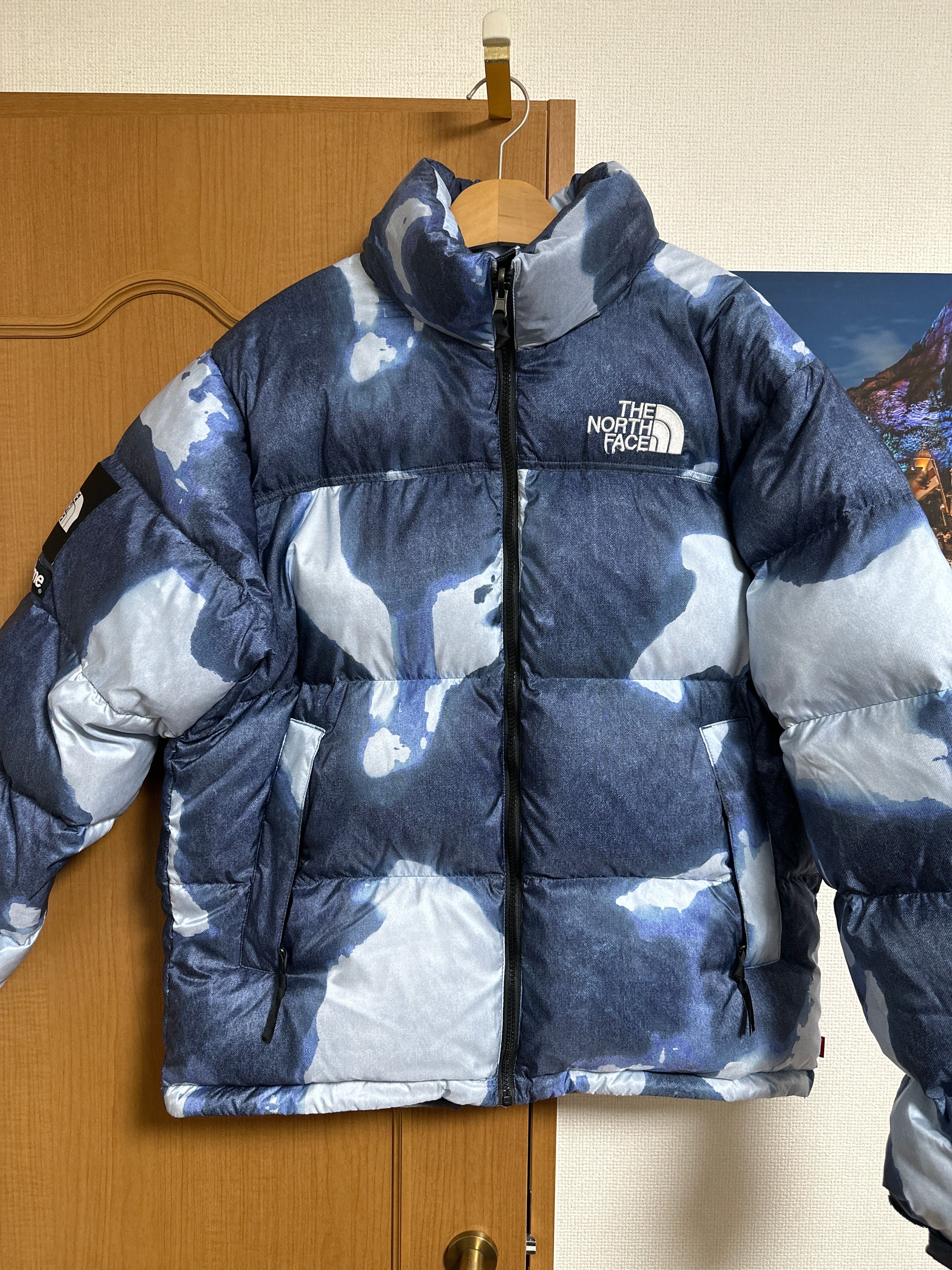 Supreme x The North Face Bleached Denim Print Nuptse Jacket "Indigo"