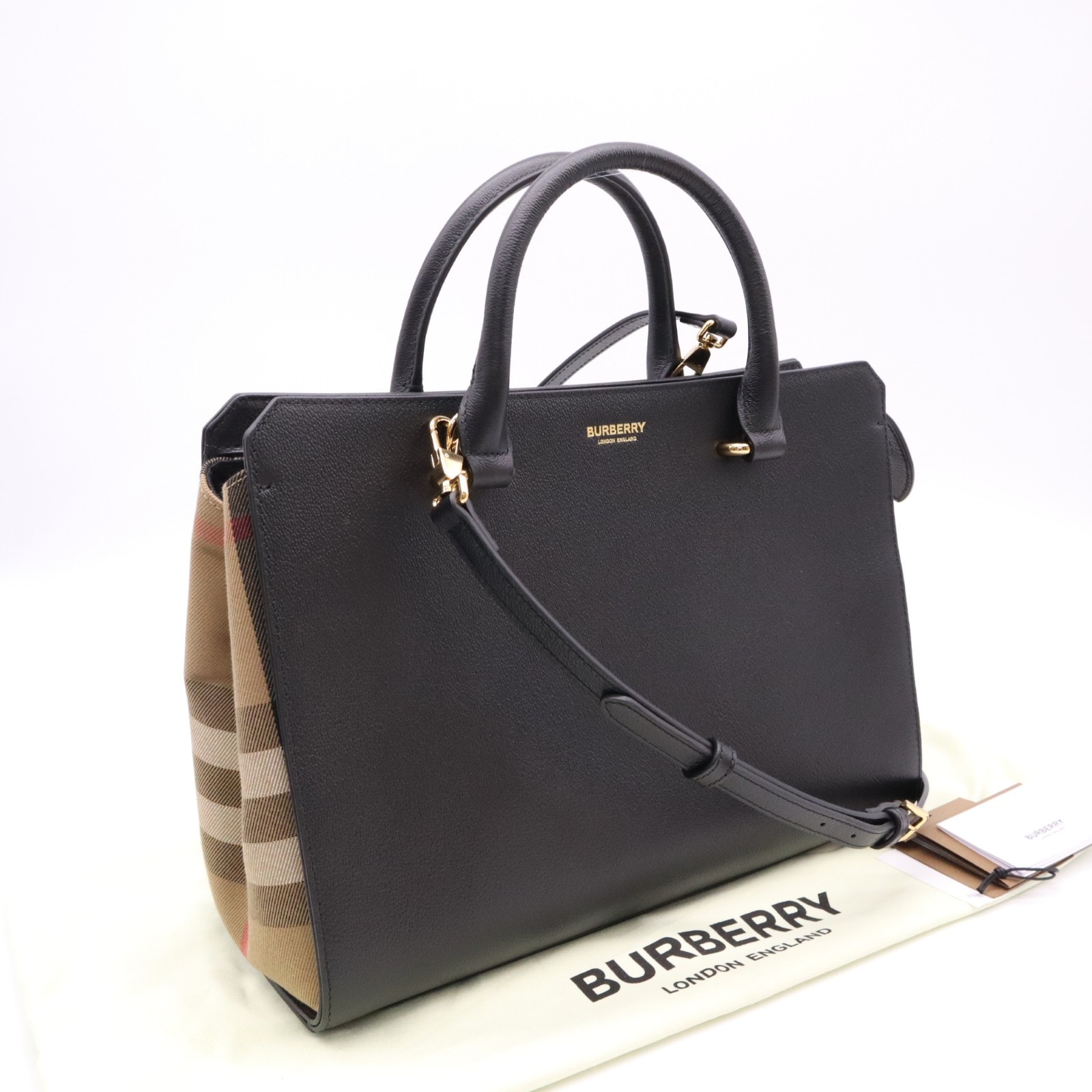 未使用 BURBERRY バーバリー グレインカーフレザー スモール バンウェル 8084023 2wayハンドバッグ ブラック グレインカーフレザー レディース