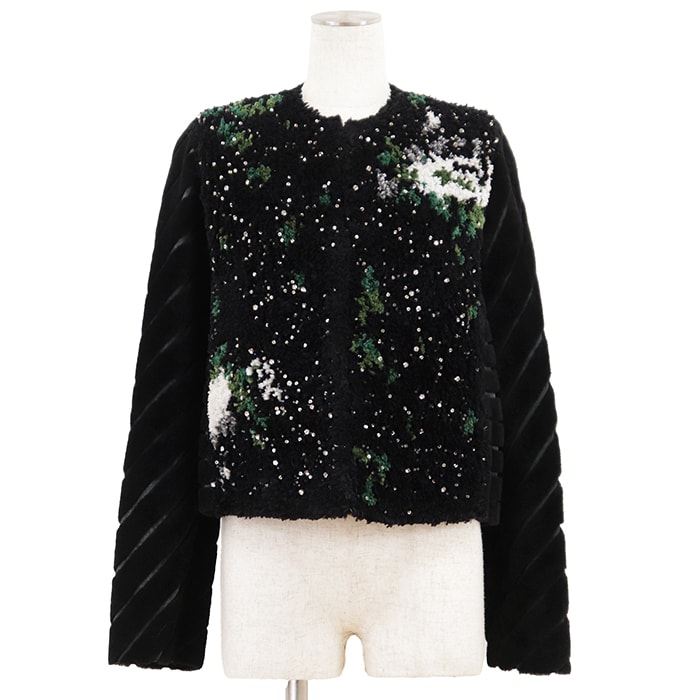 【極美品】FENDI フェンディ ノーカラージャケット サイズ 40 レディース ラインストーン アウター ブラック マルチカラー 黒 イタリア製