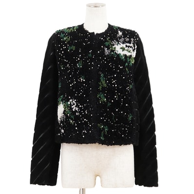 【極美品】FENDI フェンディ ノーカラージャケット サイズ 40 レディース ラインストーン アウター ブラック マルチカラー 黒 イタリア製