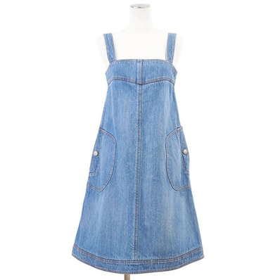 CHANEL シャネル ワンピース デニム ジャンパースカート P49628 2014-15年製 COCOマーク ロゴ スターボタン サロペット ノースリーブ ドレス レディース サイズ 36 ライトインディゴ イタリア製