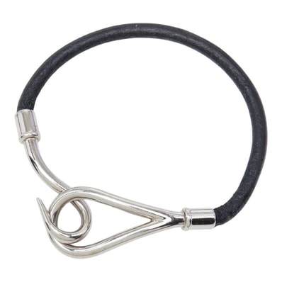エルメス ジャンボ ブレスレット ブラック シルバー レザー メタル レディース HERMES 【中古】