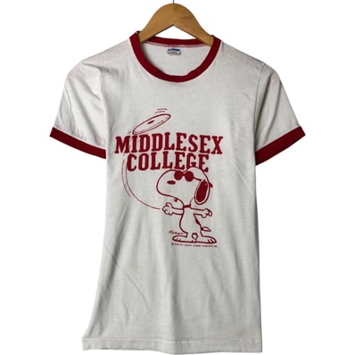 古着 70年代 チャンピオン Champion バータグ SNOOPY スヌーピー リンガーT キャラクタープリントTシャツ USA製 レディースS相当 ヴィンテージ/eaa565098