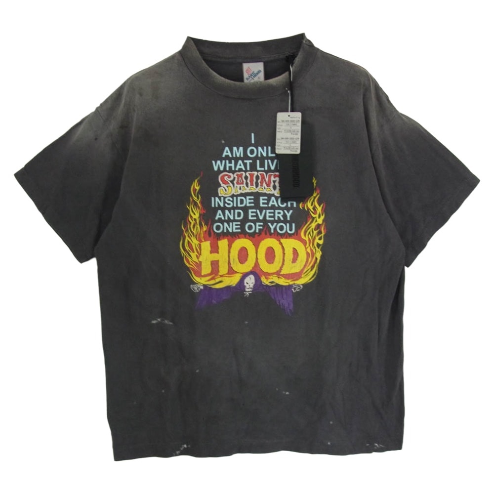 SAINT MICHAEL セントマイケル Tシャツ 25SS SM-HR3-0000-C69 × NEIGHBORHOOD ネイバーフッド NH SS TEE STHD.HOOD ヴィンテージ加工 半袖 Tシャツ カットソー グレー系 S【中古】