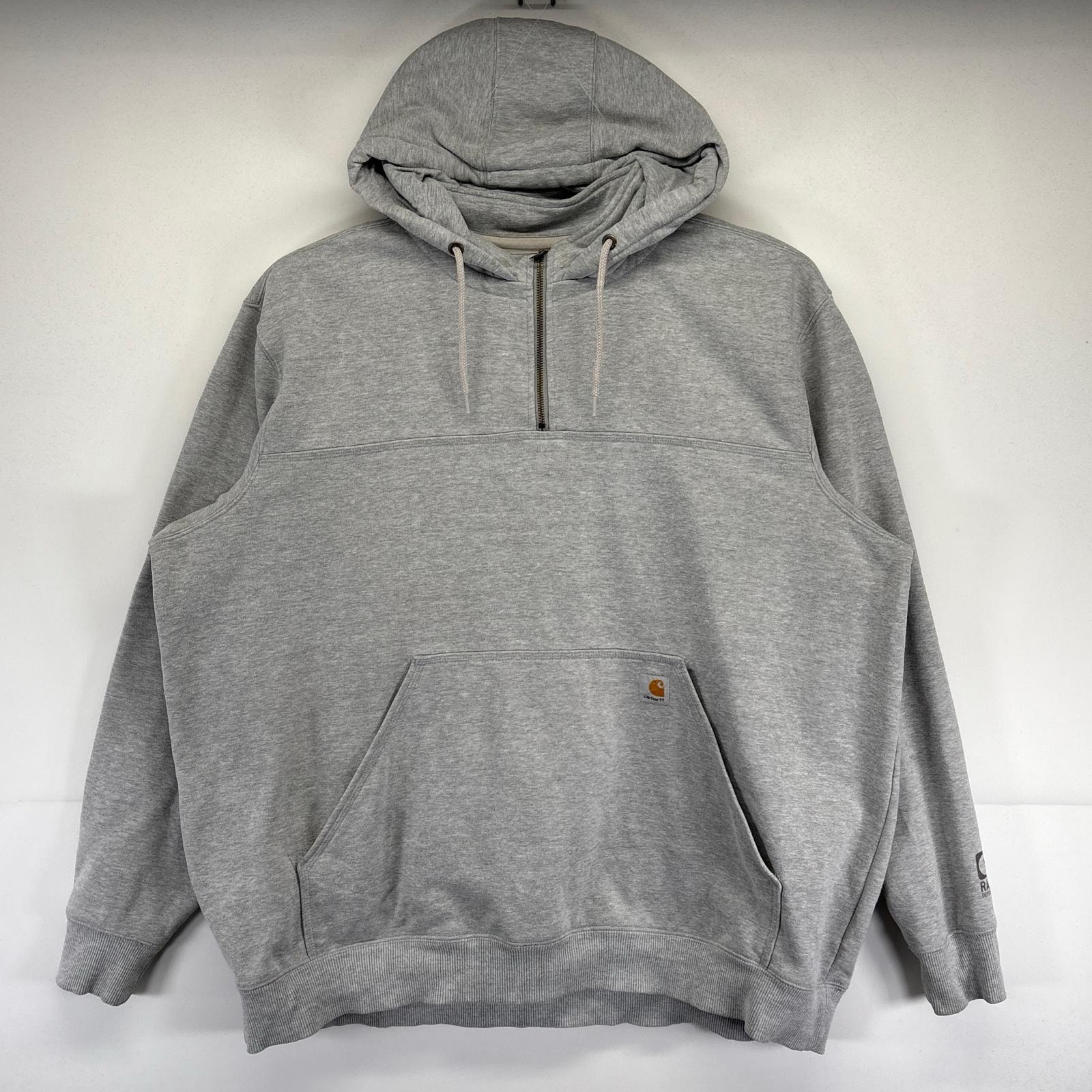 古着 カーハート Carhartt パーカー 大きいサイズ ハーフジップ ワンポイントロゴ刺繍 プルオーバー 3XL  グレー系 メンズ