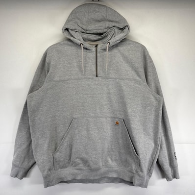古着 カーハート Carhartt パーカー 大きいサイズ ハーフジップ ワンポイントロゴ刺繍 プルオーバー 3XL グレー系 メンズ