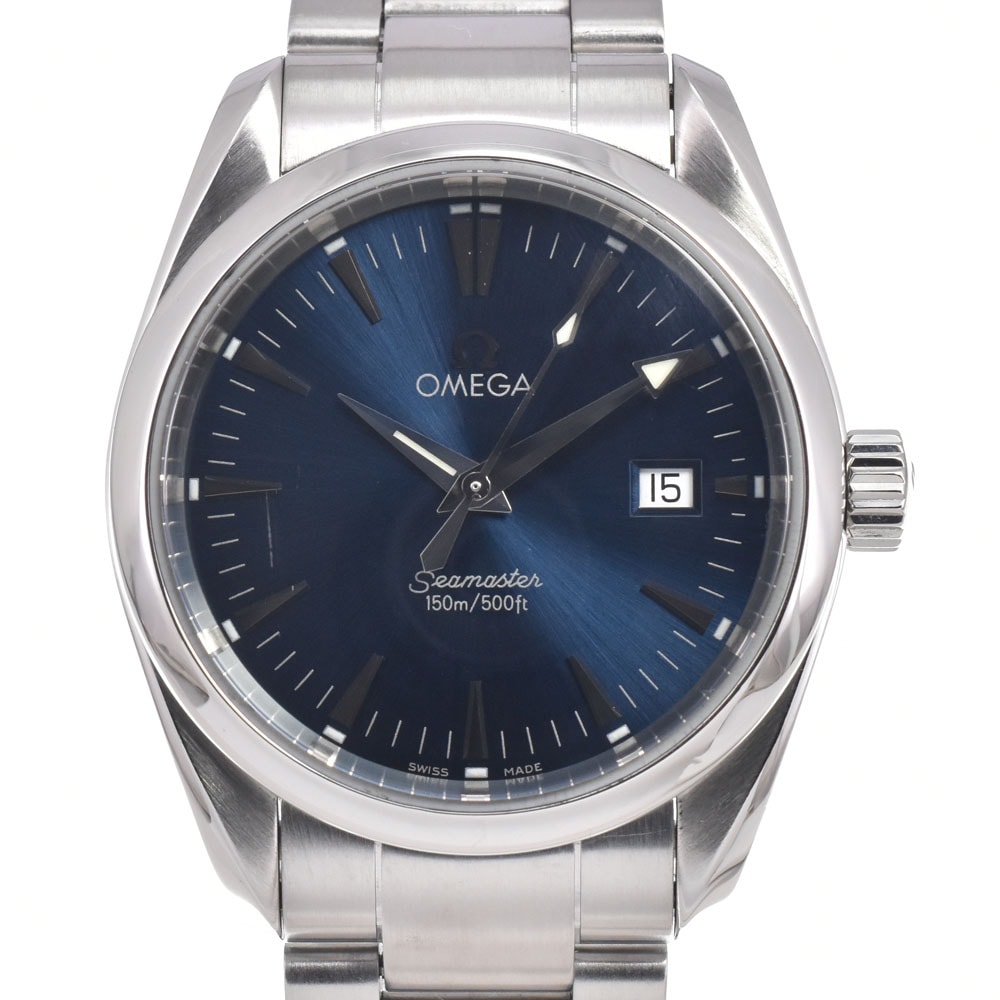 オメガ OMEGA 2518.80 シーマスター アクアテラ 150m デイト ブルー クォーツ メンズ 美品 保証書付き 腕時計 J#150151