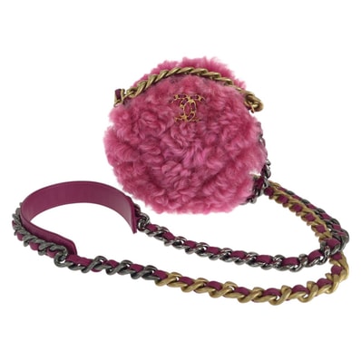 美品 CHANEL シャネル シャネル19 ラウンド クラッチ ウィズ チェーン ココマーク ピンク シープスキン ラムスキン/ チェーンショルダーバッグ 604562 【中古】
