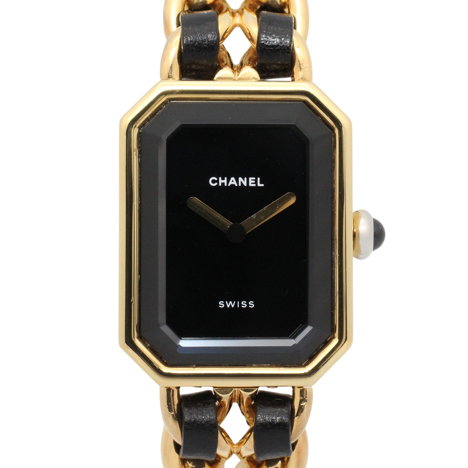 シャネル CHANEL プルミエール S 腕時計 時計 GP(ゴールドメッキ) レザー レディース ブラック系 H0001 【中古】