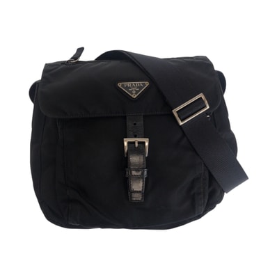 美品 PRADA プラダ テスート 三角ロゴプレート ブラック 黒 シルバー金具 ナイロン ショルダーバッグ メッセンジャーバッグ 505902 【中古】