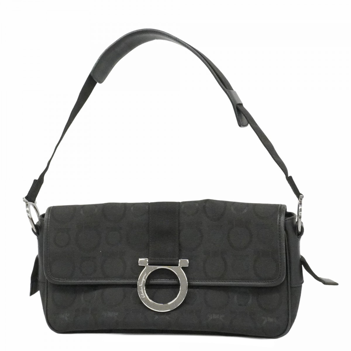 【6ce6100】サルヴァトーレフェラガモ ショルダーバッグ ガンチーニ キャンバス ブラック シルバー金具【中古】レディース