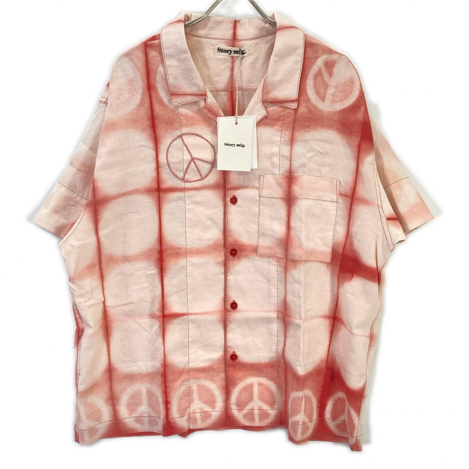 ストーリーエムエフジー 26SS ピンク Greetings Shirt Pink Peace Clamp コットンリネンシャツ L