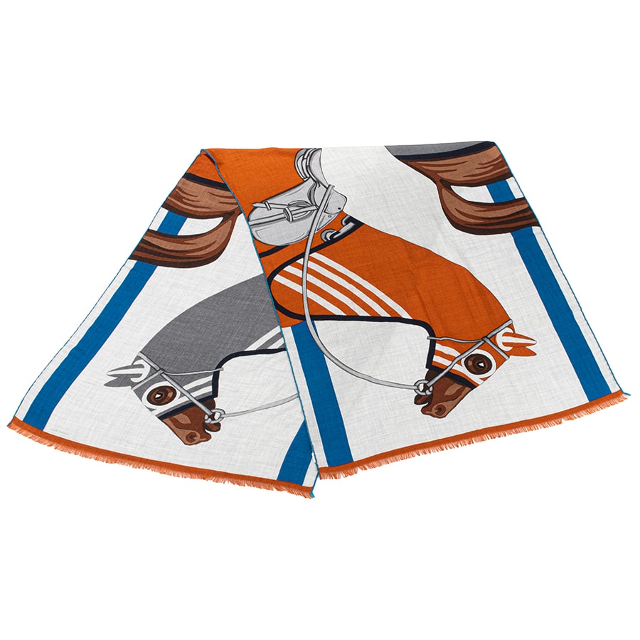 【未使用】HERMES エルメス レクタングル Cheval a la Couverture rectangle 馬着とともに 103840T 07 スカーフ ショール ストール グレー ブラウン【中古】