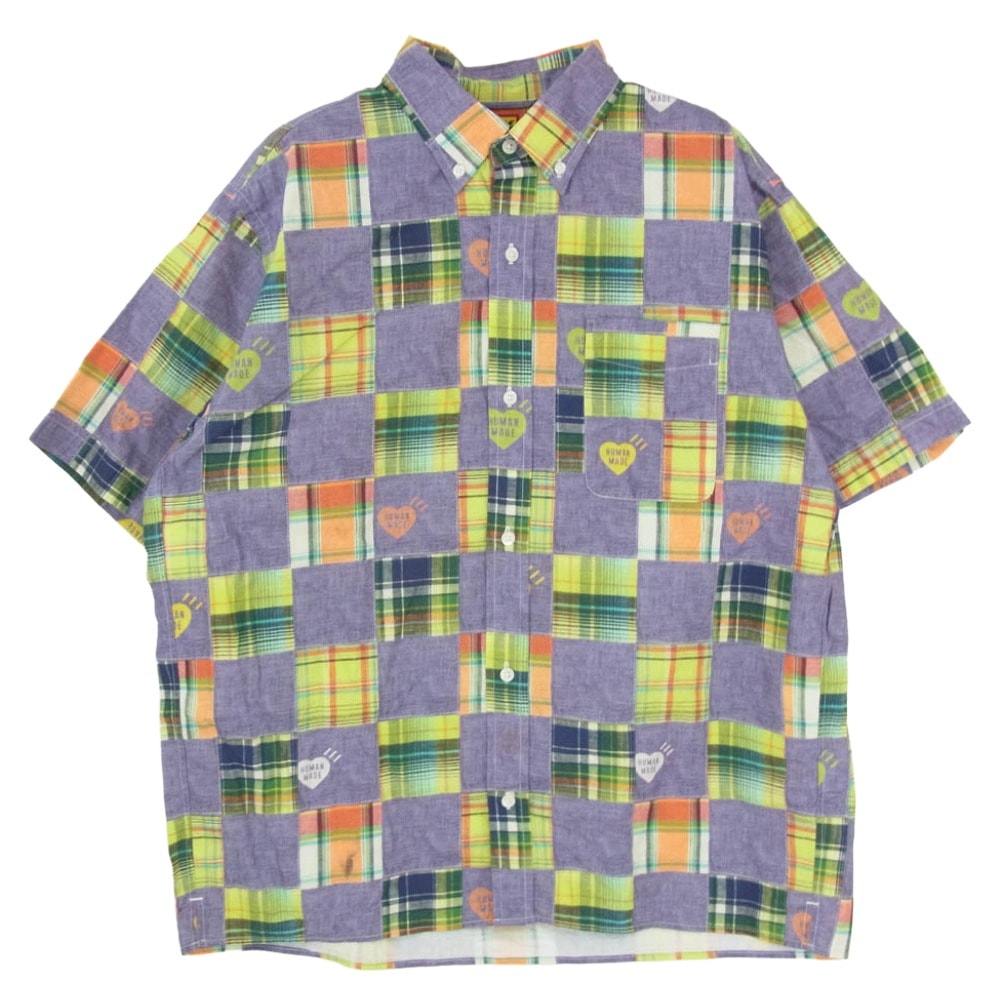 HUMAN MADE ヒューマンメイド PATCHWORK PRINTED SHIRT パッチワーク プリント 半袖 シャツ パープル系 XL【美品】【中古】
