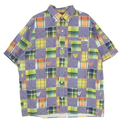 HUMAN MADE ヒューマンメイド PATCHWORK PRINTED SHIRT パッチワーク プリント 半袖 シャツ パープル系 XL【美品】【中古】