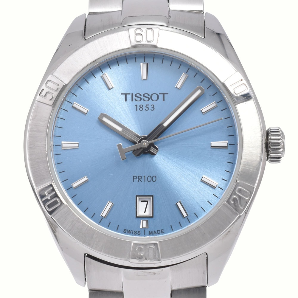 値下 ティソ TISSOT T101.910.11.351.00 PR100 T-クラシック デイト ブルー クォーツ レディース 良品 箱付き 腕時計 G#147709