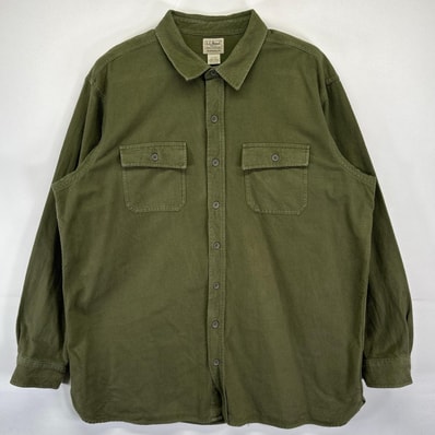 古着 エルエルビーン L.L.Bean 長袖シャツ シャモアシャツ 無地 ネルシャツ アウトドア 胸ポケット 大きいサイズ 2XL グリーン系 メンズ