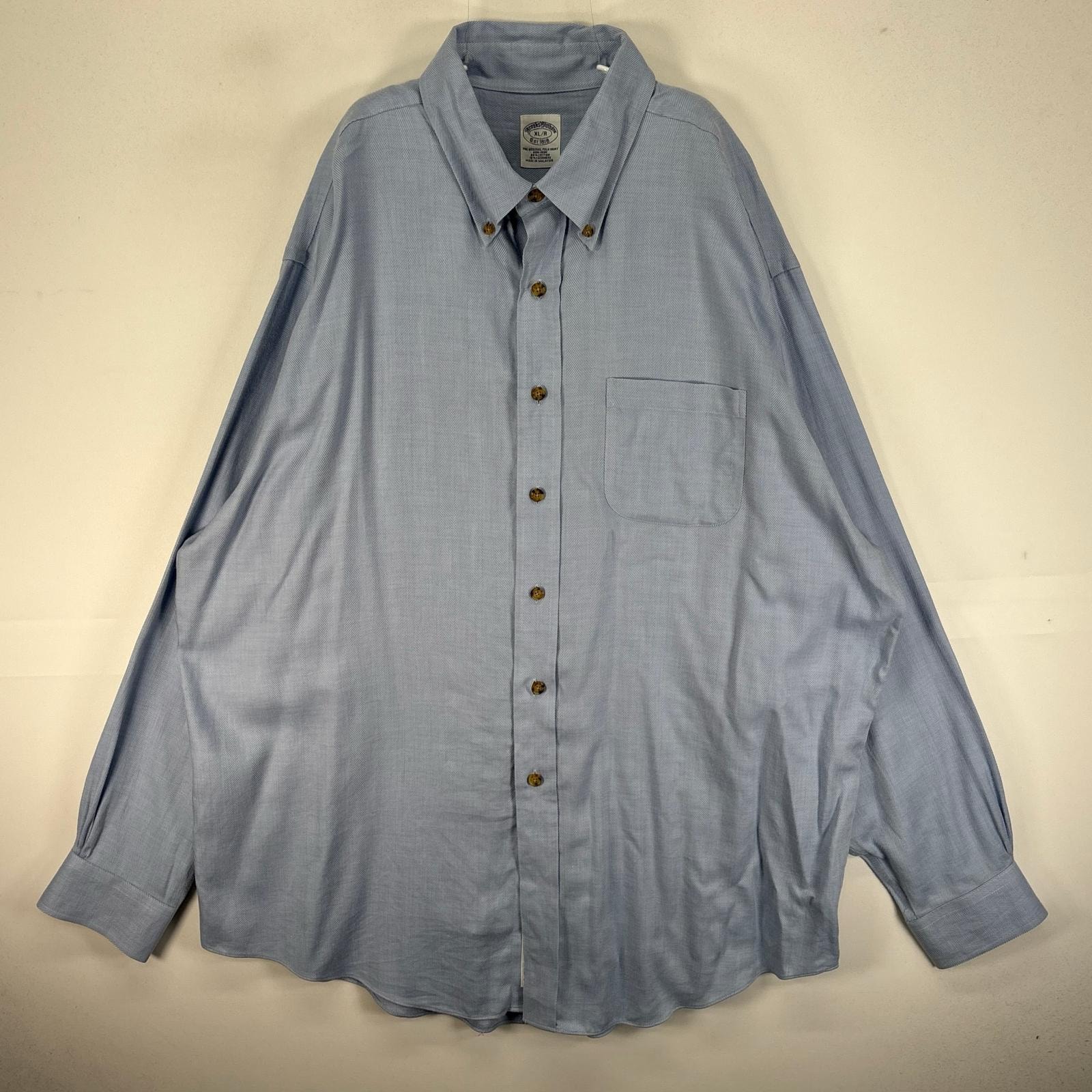 古着 ブルックスブラザーズ Brooks Brothers ヘリンボーン 長袖シャツ 胸ポケット XL  ブルー系 無地 メンズ