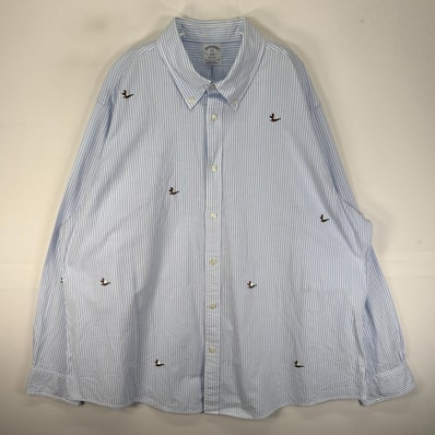 古着 ブルックスブラザーズ Brooks Brothers 長袖シャツ ボタンダウン カモ刺繍デザイン ブルー系 ストライプ メンズ