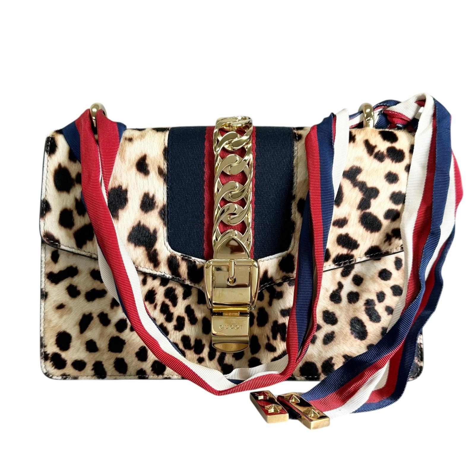 美品 GUCCI グッチ シルヴィ レオパード 421882 ショルダーバッグ ハラコ/レザー マルチカラー レディース【中古】