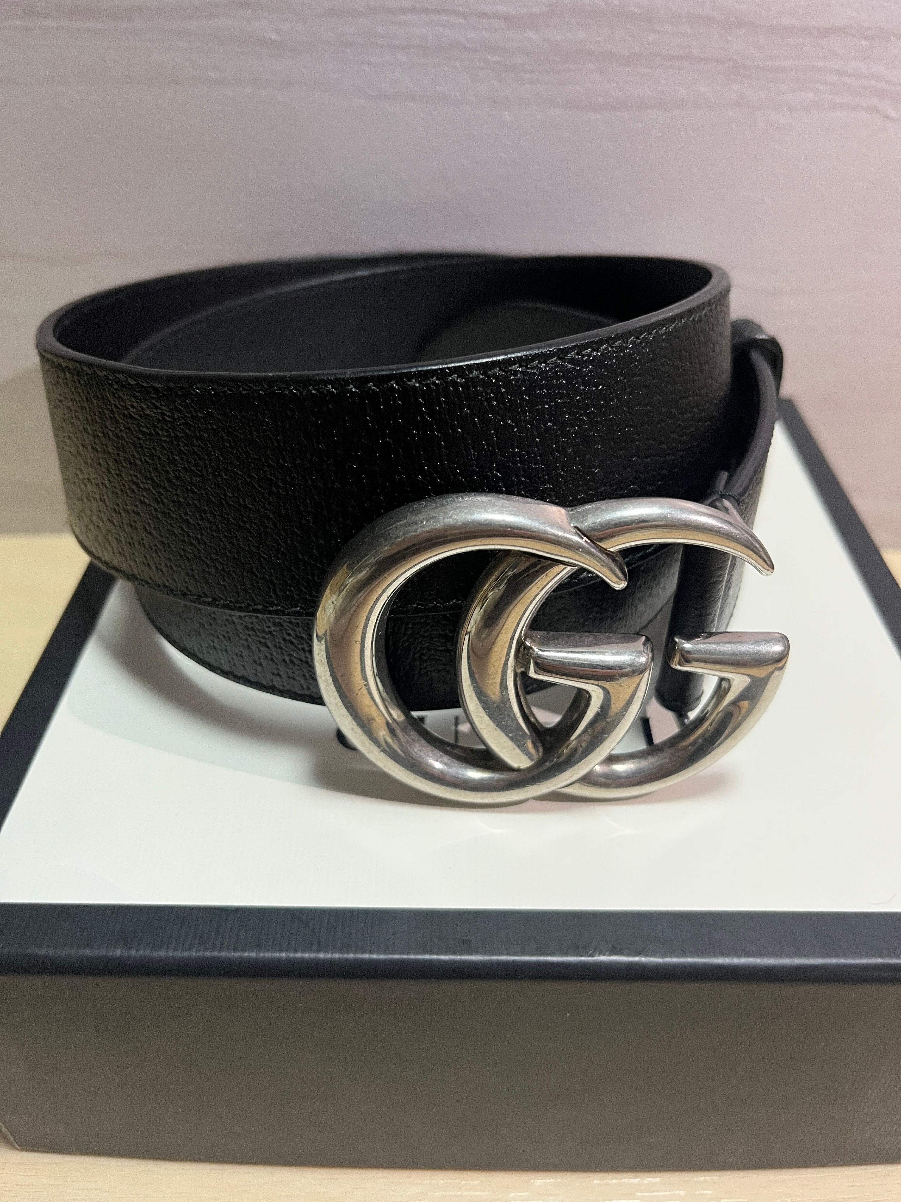 Gucci DoubleG Buckle Leather Belt "Black/Silver"