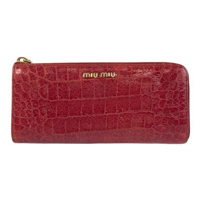 MIUMIU ミュウミュウ 型押し ピンク ゴールド金具 レザー 長財布 ロングウォレット 600405 【中古】