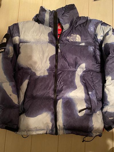 Supreme x The North Face Bleached Denim Print Nuptse Jacket "Indigo"