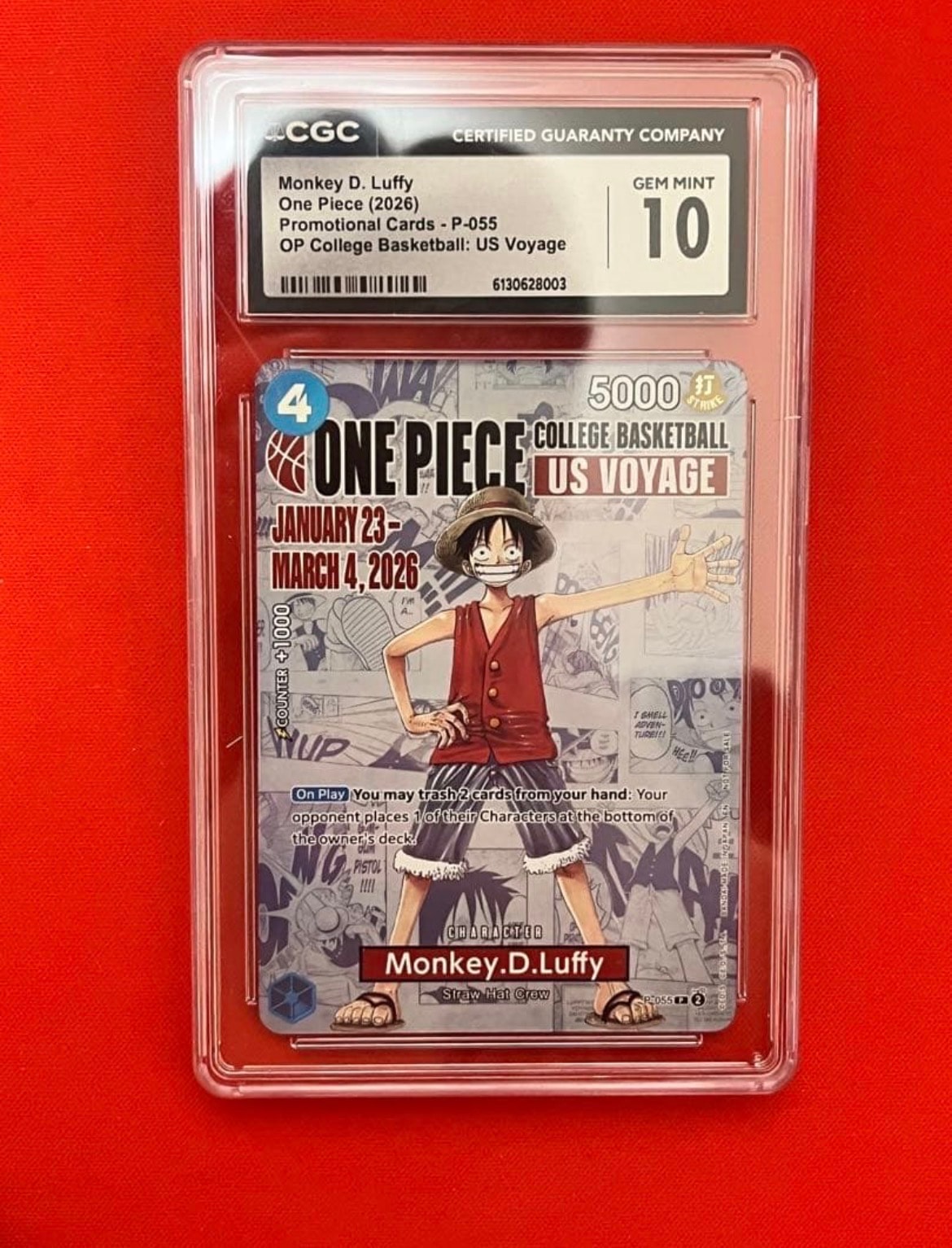 モンキー・D・ルフィ:P (開封済) [P-055]【英語版】(プロモーションカード「ワンピース カレッジ バスケットボール:USボヤージュ」)